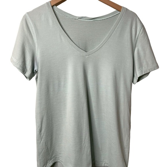 Lululemon Light Aqua Blue Wee Stripe V-Neck Athletic Short Sleeve T-Shirt 6 - Picture 2 of 7